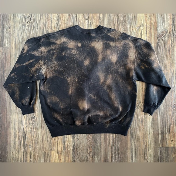 Vtg Jerzees Crewneck Sweatshirt Womens 2XL Aztec Black Bleach Dyed Beaded Fringe - Picture 2 of 11